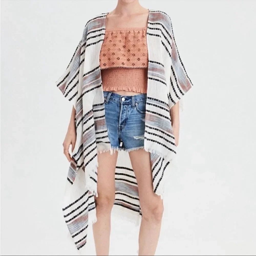 American Eagle woven striped cream kimono
